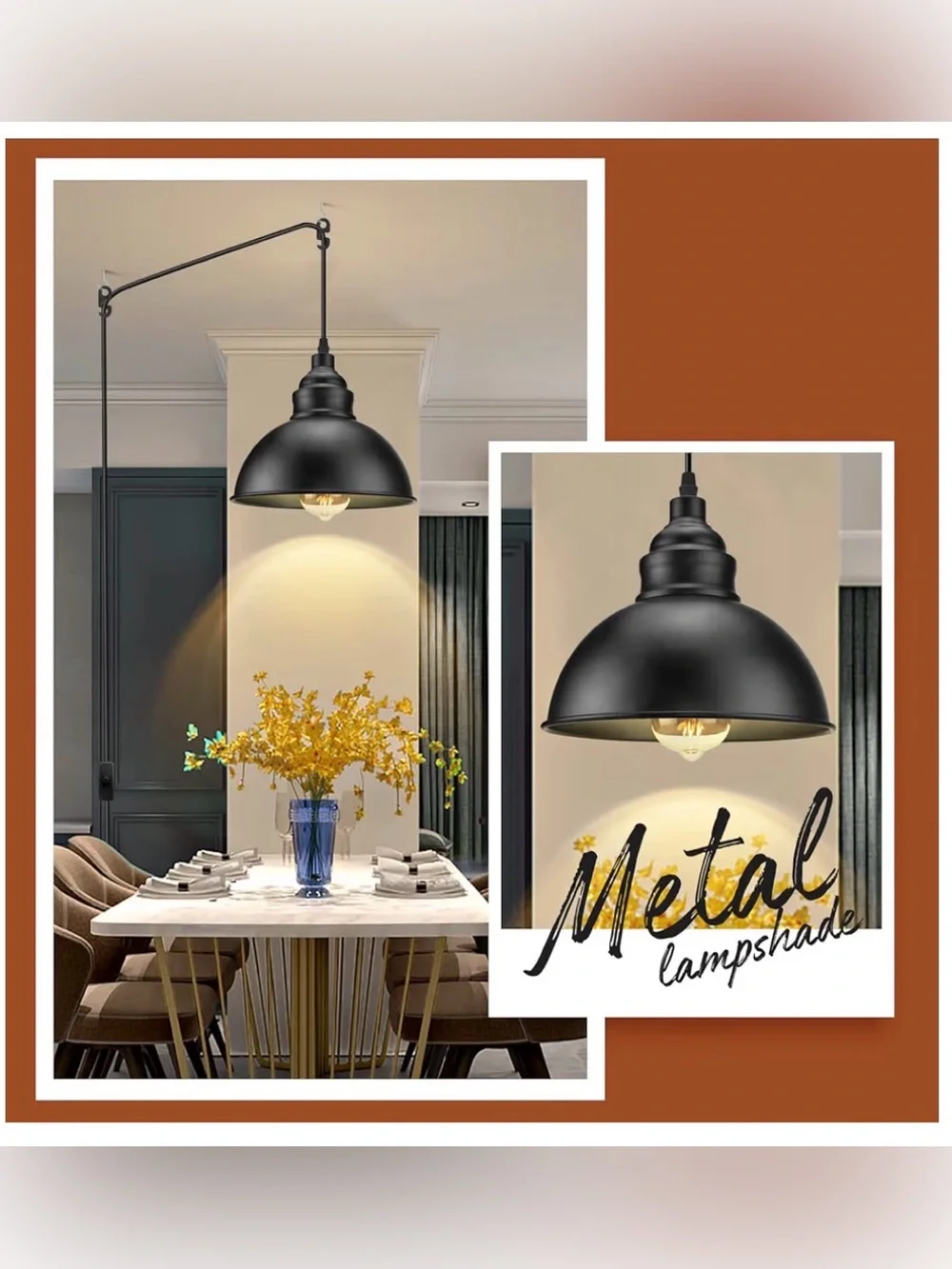 SoodMi Plug In Pendant Light, 15FT Hanging Lights With Plug In Cord,